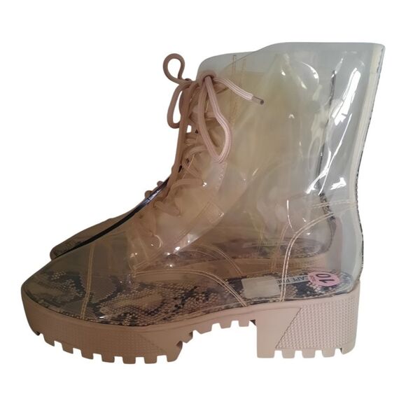 CAPE ROBBIN Clear Transparent Chunky Ankle Boots Snakeskin - Picture 3 of 4